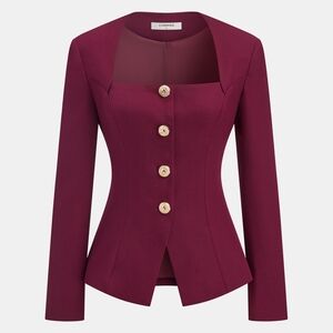 Commense Square Neck Metal Button Fitted Blazer SPU: OA250922032